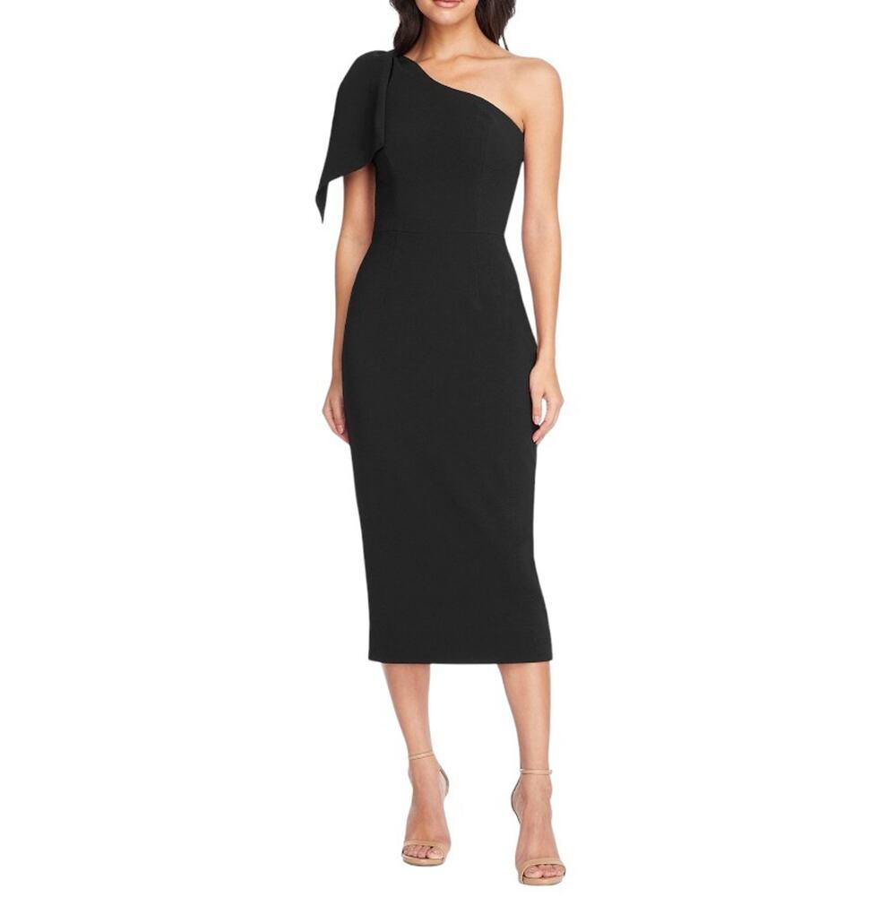 Dress The Population Tiffany One-Shoulder Midi Dress Black, Women's Size Large